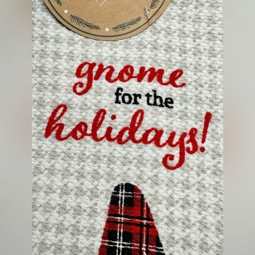 New Christmas Gnome for the Holidays Red & Gray Kitchen Hand Towels Set of 2